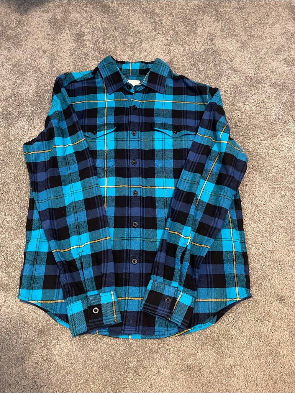 American Eagle Outfitters Turquoise and Navy Plaid Button-Down Shirt